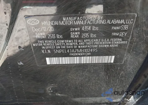 2021 Hyundai Sonata Sel from USA, damaged, VIN 5NPEL4JA7MH102495